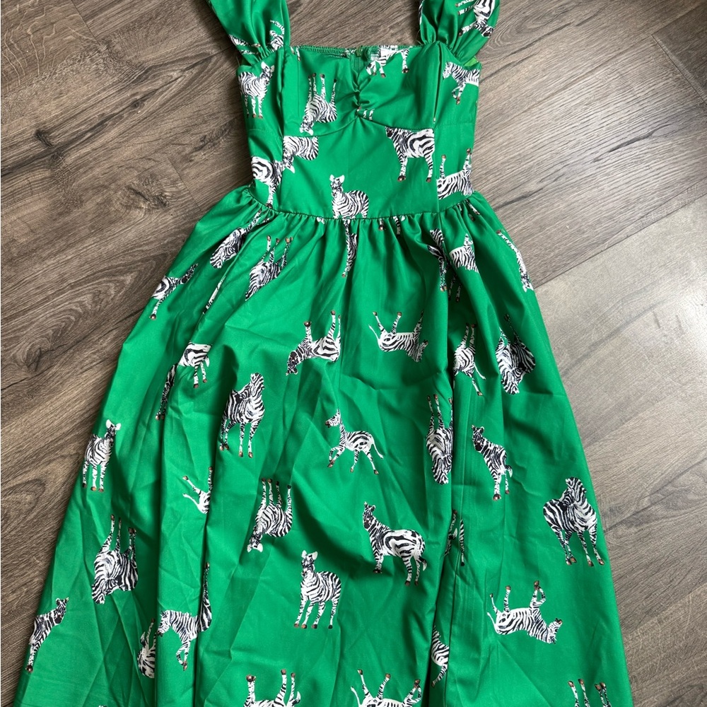 Unique Vintage Emerald Zebra Print Dress